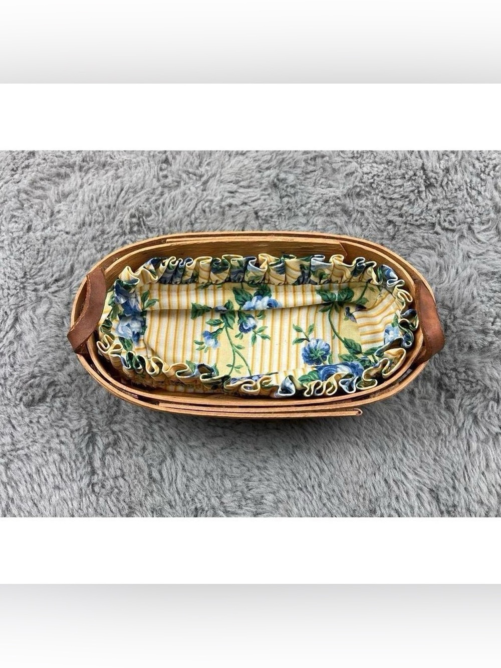 Longaberger vintage 1996 Cottage Core Small Oval cracker Basket Leather Handle